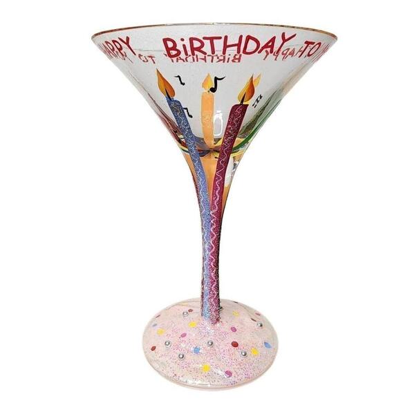 Lolita Dining Barware, "Happy Birthday"   Hand Painted Cocktail Martini Glass - Picture 7 of 7